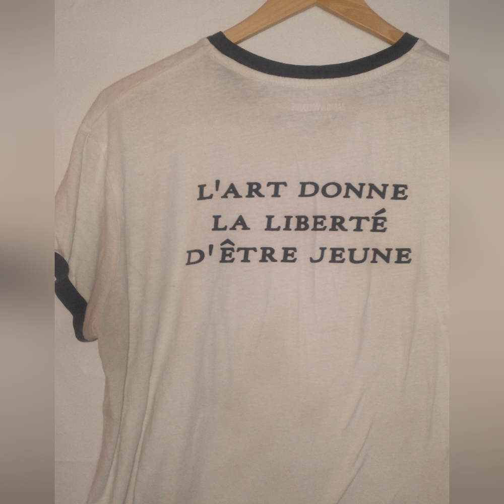 Zadig & Voltaire White Tee with Black Trim and Red Wing Motif Size Large - Picture 6 of 6